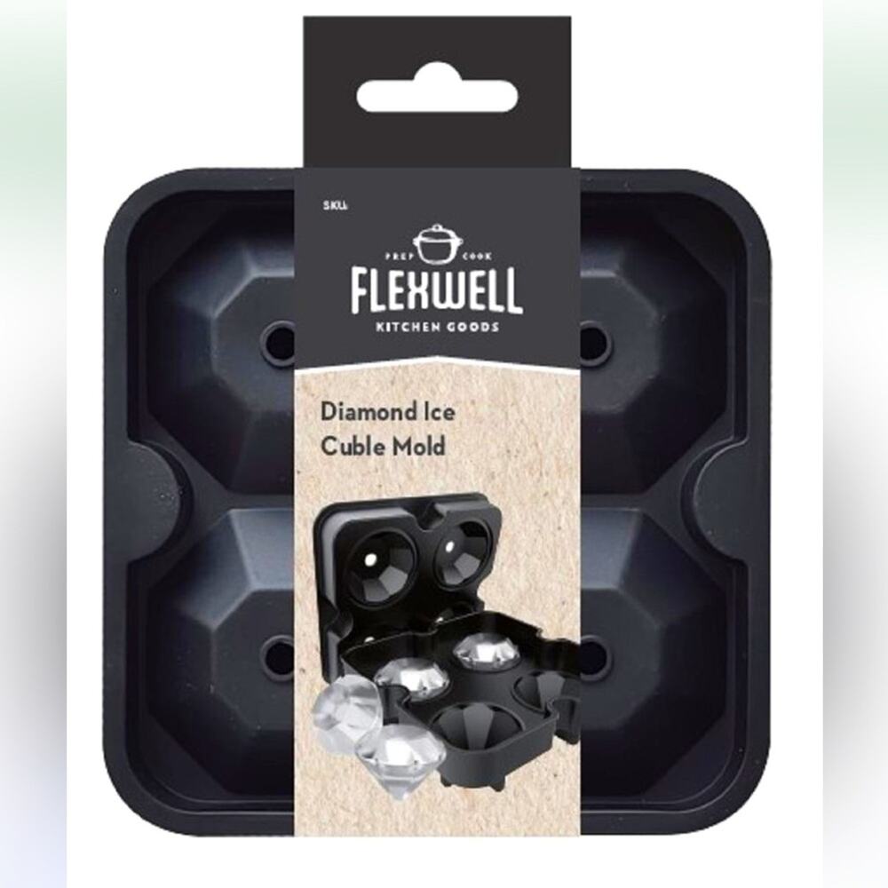 Flexwell Silicone Diamond Ice Cube Mold 3D Whiskey Ice Tray Barware Gift NEW